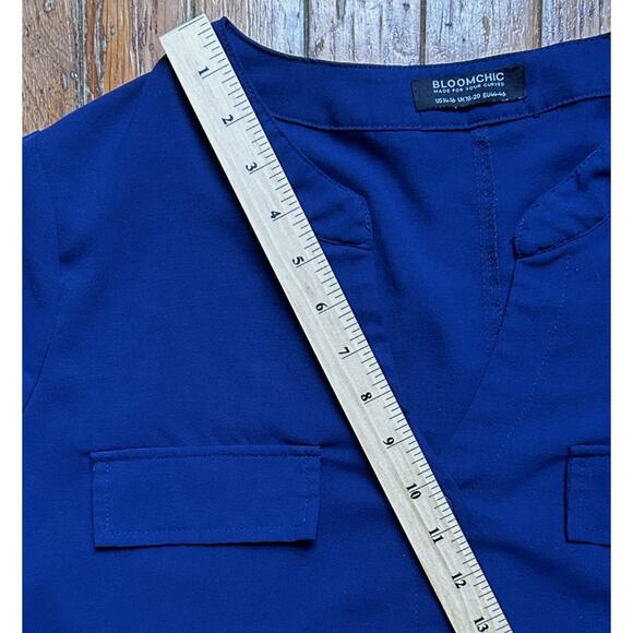 Bloomchic Navy Blue V-Neck Roll Tab Sleeve Flowing Blousem14/16 - Picture 10 of 10